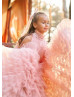 High Neck Light Pink Ruffled Tulle Flower Girl Dress